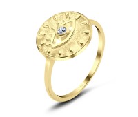 Gold Plated Circle CZ Eye Silver Ring NSR-3301-GP